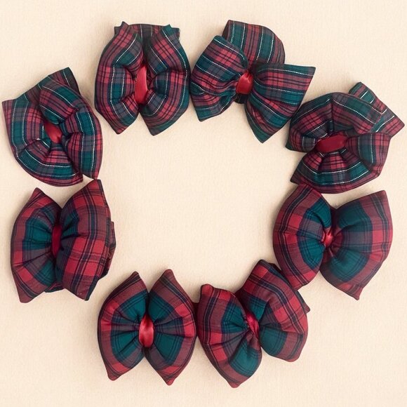 8 Tartan Plaid Holiday Bow Tie Napkin Rings Red Green Gold Christmas Table Décor - Picture 7 of 7